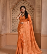 Orange Handloom Weaving Designer Bangalori Silk Blend Saree For Party Wear Looks