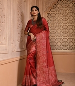 Red Handloom Weaving Designer Bangalori Silk Blend Saree For Party Wear Looks