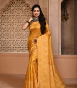 Yellow Handloom Weaving Designer Bangalori Silk Blend Saree For Party Wear Looks