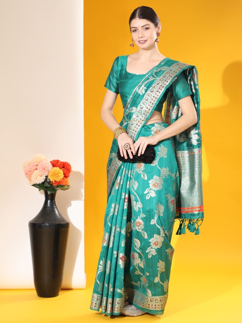 Rama Green Semi Tussar Saree main image 0