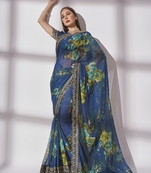 Teal Blue Fancy Partywear Girlish Saree