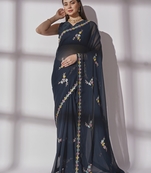 Teal Colour Sequins Embroidery Work Bollywood Style Partywear Saree