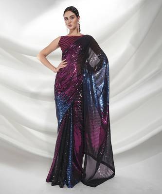 Black Sequins Embroidery Work Bollywood Style Partywear Saree 1