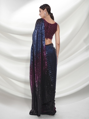 Black Sequins Embroidery Work Bollywood Style Partywear Saree 2