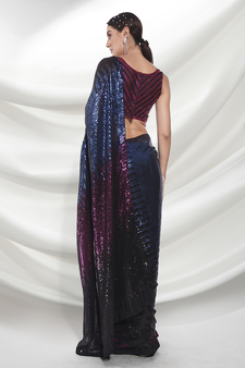 Black Sequins Embroidery Work Style Partywear Saree