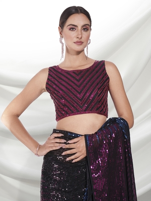 Black Sequins Embroidery Work Bollywood Style Partywear Saree 3