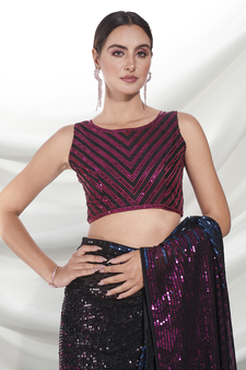Black Sequins Embroidery Work Style Partywear Saree