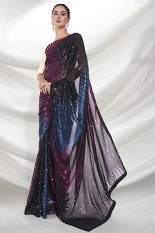 Black Sequins Embroidery Work Style Partywear Saree