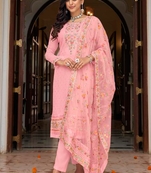 Pink Colour Girlish Thread Embroidered And Mirror Work Ethnic Salwaar Kameez