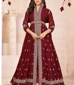 Graceful Maroon Colour Embroidered Anarkali Dress For Wedding Looks