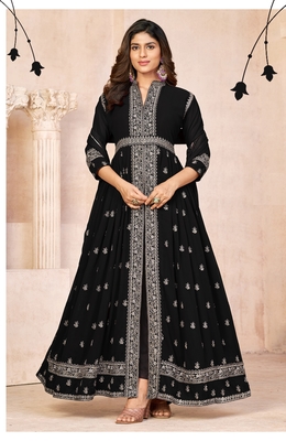 Graceful Black Colour Embroidered Anarkali Dress For Wedding Looks 1
