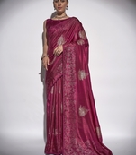 Floral Georgette Magenta Saree With Unstitched Blouse Piece