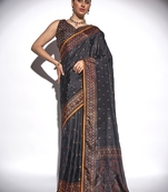 Geometric Printed Vichitra Black Saree With Unstitched Blouse Piece