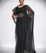 Sequined Work Georgette Black Saree With Unstitched Blouse Piece