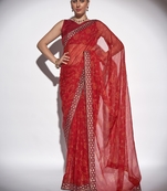 Foil Work With Printed Georgette Red Saree With Unstitched Blouse Piece