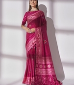 Foil Printed Vichitra Pink Saree With Unstitched Blouse Piece