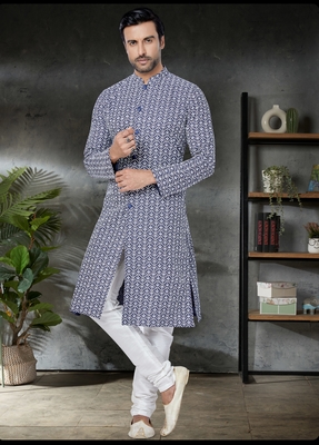 blue embroidered kurta pajama 1