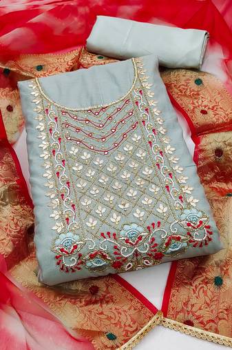 Grey Embroidered Chanderi Salwar