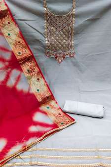 Grey Embroidered Chanderi Salwar