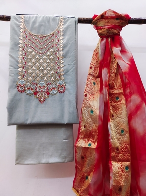 Grey Embroidered Chanderi Salwar 3