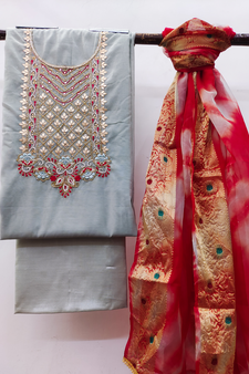 Grey Embroidered Chanderi Salwar