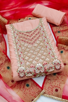 Peach Embroidered Chanderi Salwar