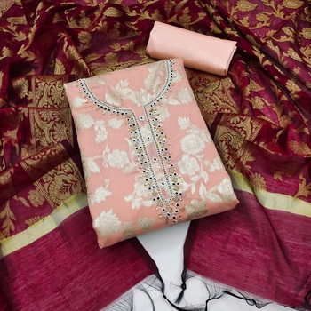 Peach Floral Print Banarasi Salwar 1