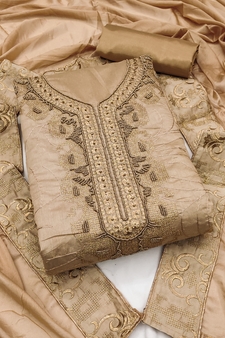 Beige Embroidered Chanderi Salwar