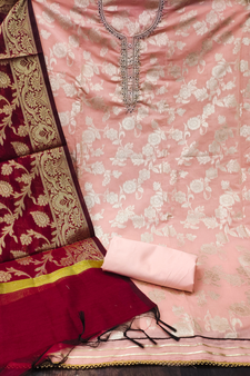 Peach Floral Print Banarasi Salwar