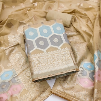 Beige Block Print Banarasi Salwar 1