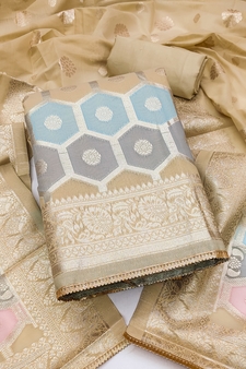 Beige Block Print Banarasi Salwar