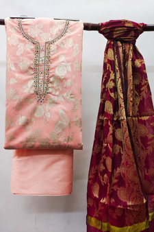 Peach Floral Print Banarasi Salwar