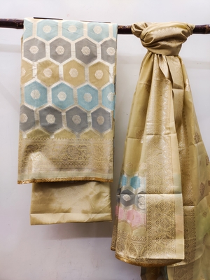 Beige Block Print Banarasi Salwar 3