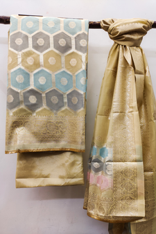 Beige Block Print Banarasi Salwar