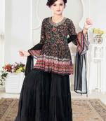 Black Digital Printed Embroidery Kids Sharara Salwar Suit