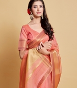 Pink Plain Organza Saree With Blouse