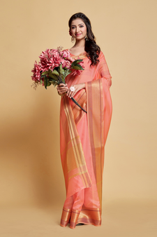 Pink Plain Organza Saree With Blouse