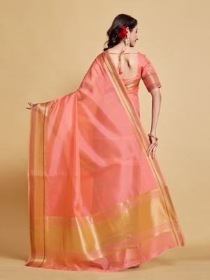 Pink Plain Organza Saree With Blouse 3