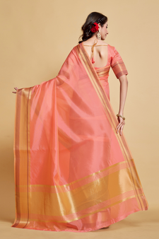 Pink Plain Organza Saree With Blouse