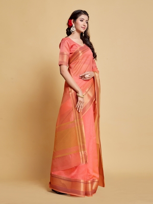 Pink Plain Organza Saree With Blouse 4