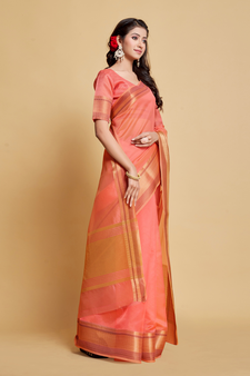 Pink Plain Organza Saree With Blouse