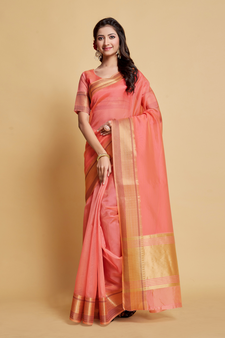 Pink Plain Organza Saree With Blouse