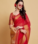 Rani Pink Plain Organza Saree With Blouse