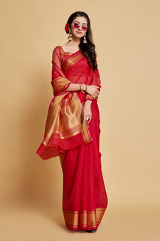 Rani Pink Plain Organza Saree With Blouse