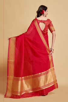Rani Pink Plain Organza Saree With Blouse