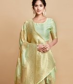 Green Printed Linen Saree With Blouse