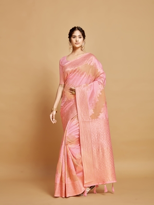 Pink Printed Linen Saree With Blouse 2