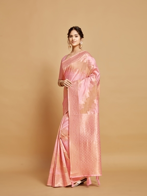 Pink Printed Linen Saree With Blouse 5
