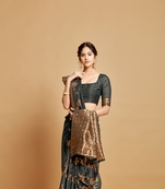 Grey Printed Linen Saree With Blouse