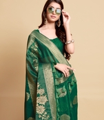 Green Printed Linen Saree With Blouse